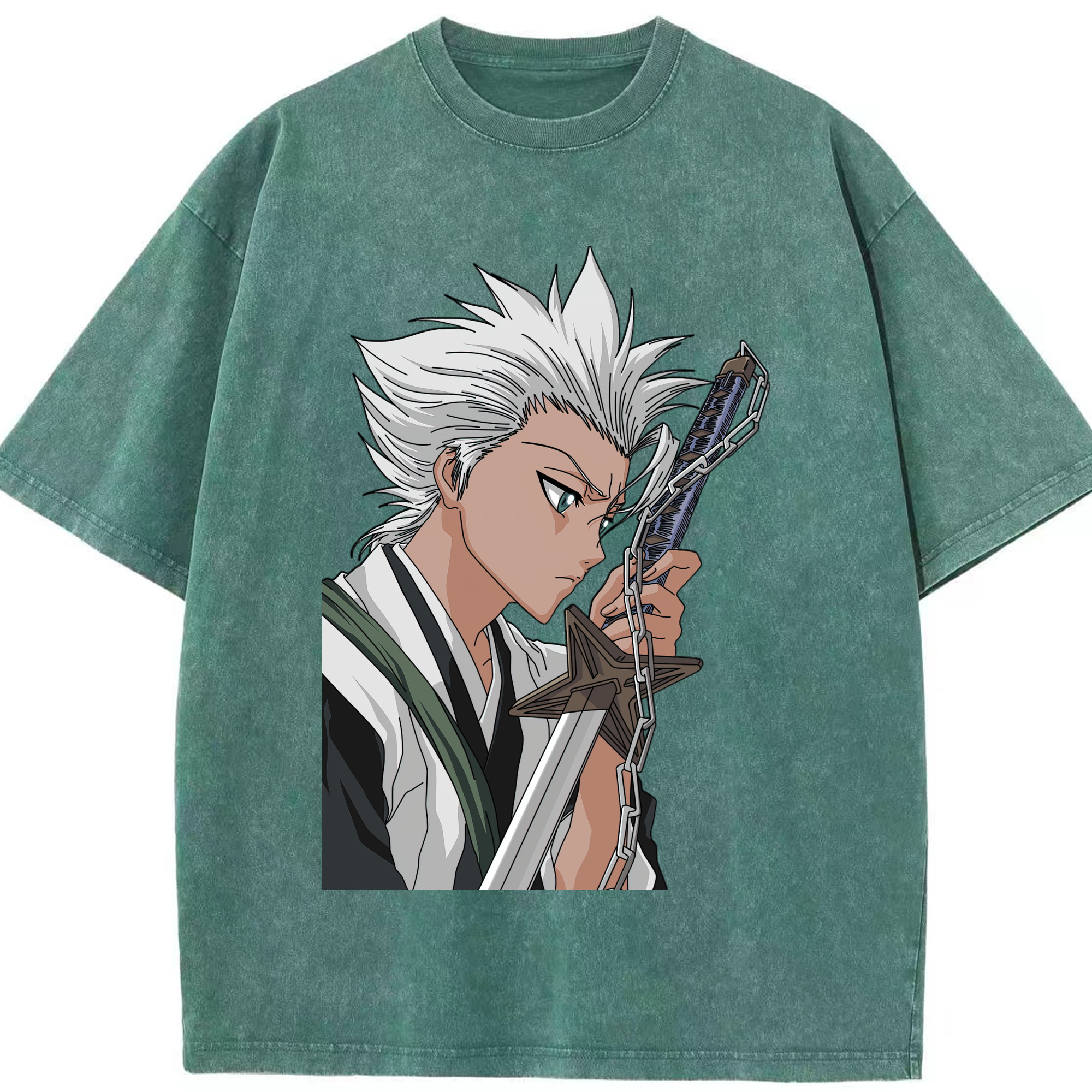 （画像用） ブリーチ 日番谷冬獅郎（ひつがや とうしろう） BLEACH Hitsugaya Toushirou 綿100% ヴィンテージ風 半袖Tシャツ（フロントプリント）